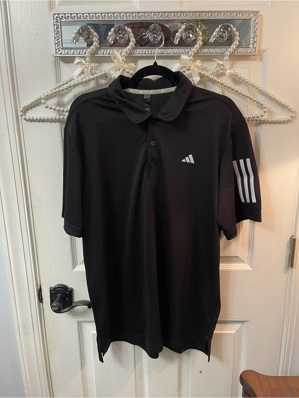 adidas Black Polo with White Stripe Detail